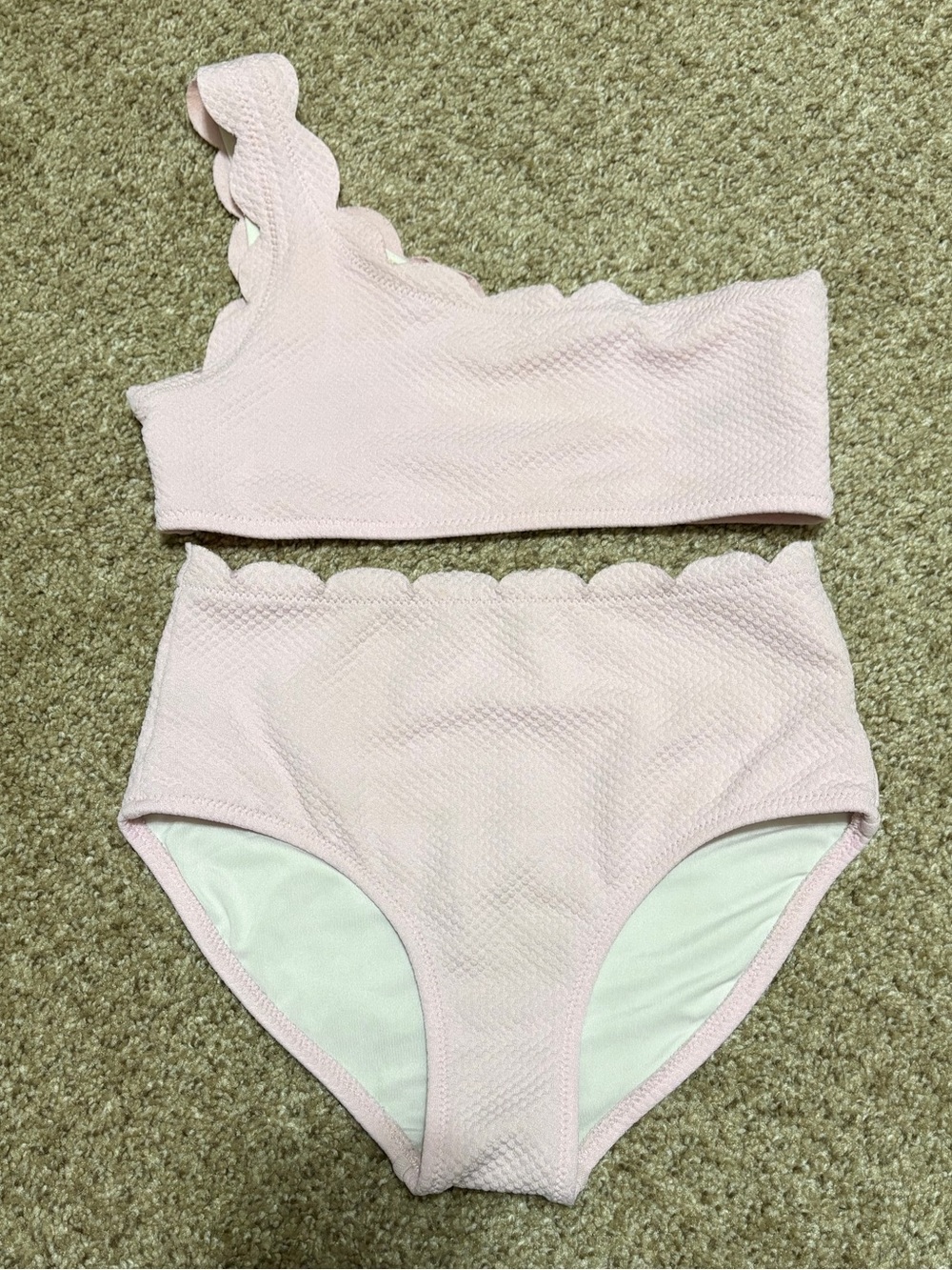 Old Navy One-Shoulder Scallop-Trim Swim Set for Girls | Pastel Pink